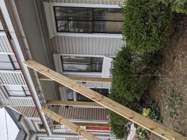 supported porch from front